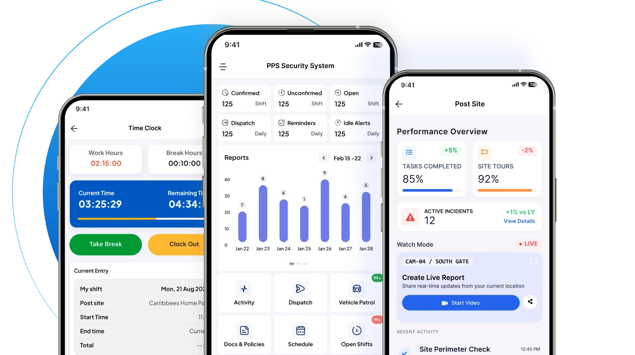 GuardsPro guard mobile app screens