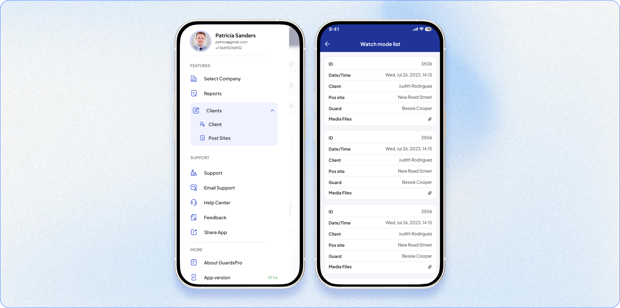 user profile and data app screen