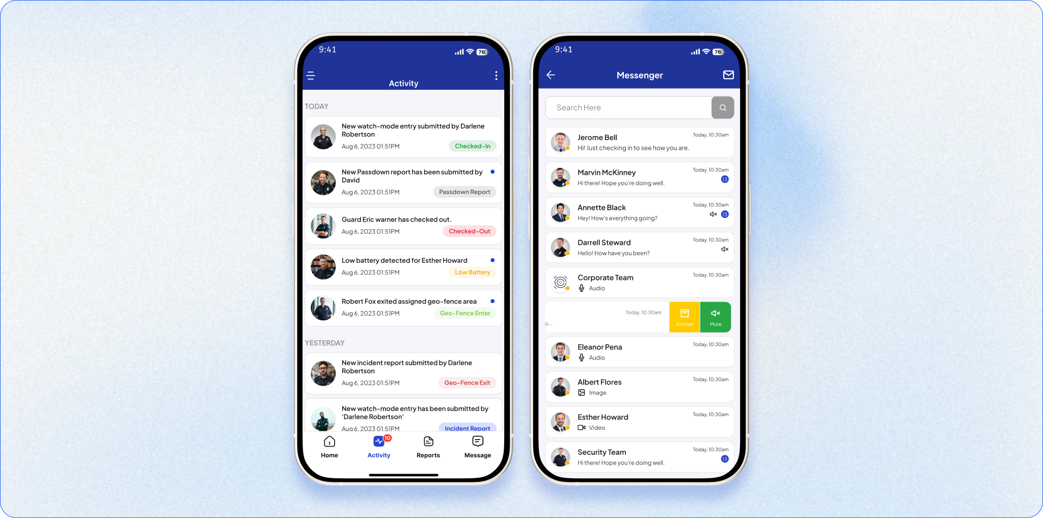 activities and messenger app screen