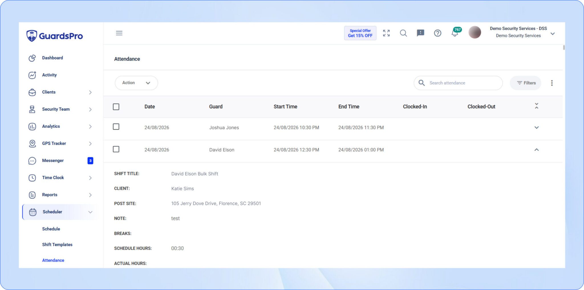 Guard Attendance and Time Logs