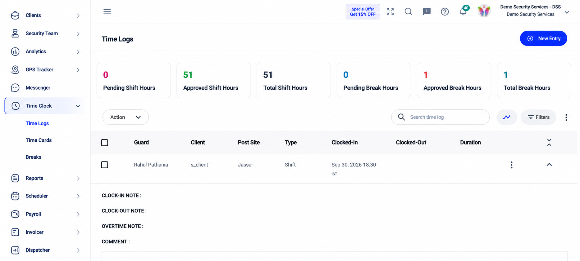 GuardsPro Time Logs Dashboard 