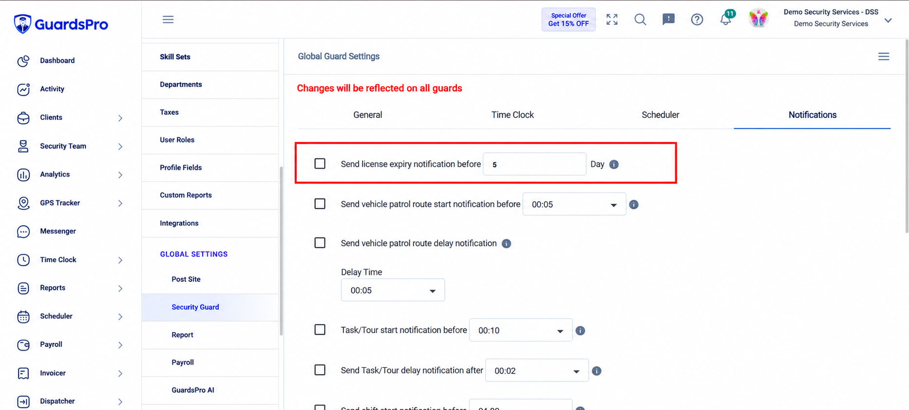 GuardsPro global guard notifications