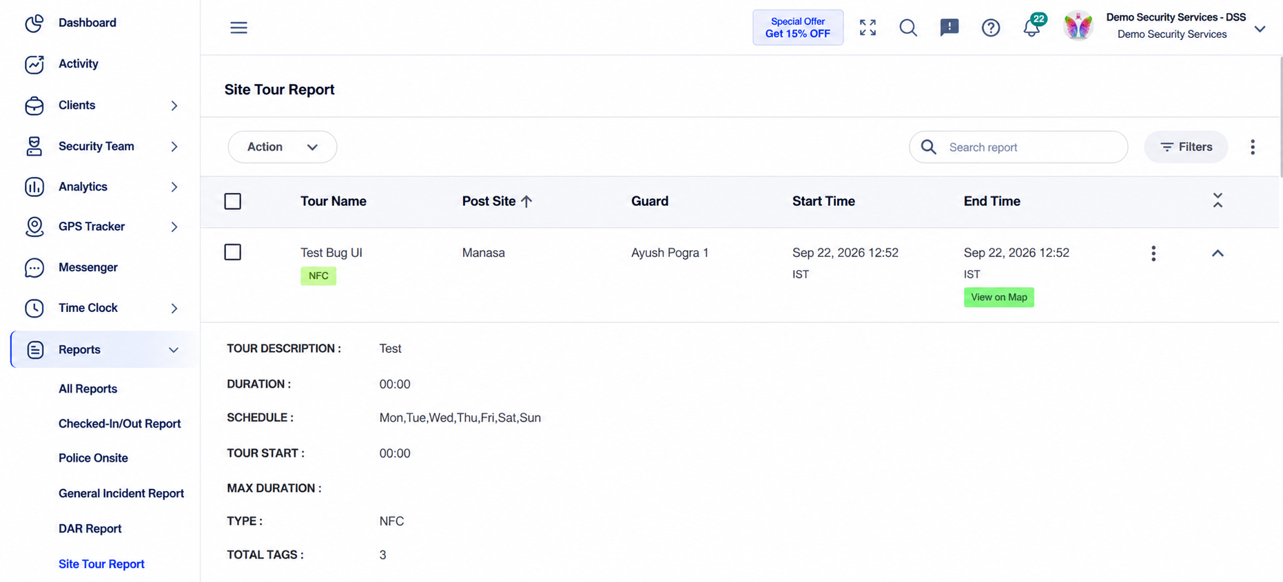 Site tour report dashboard